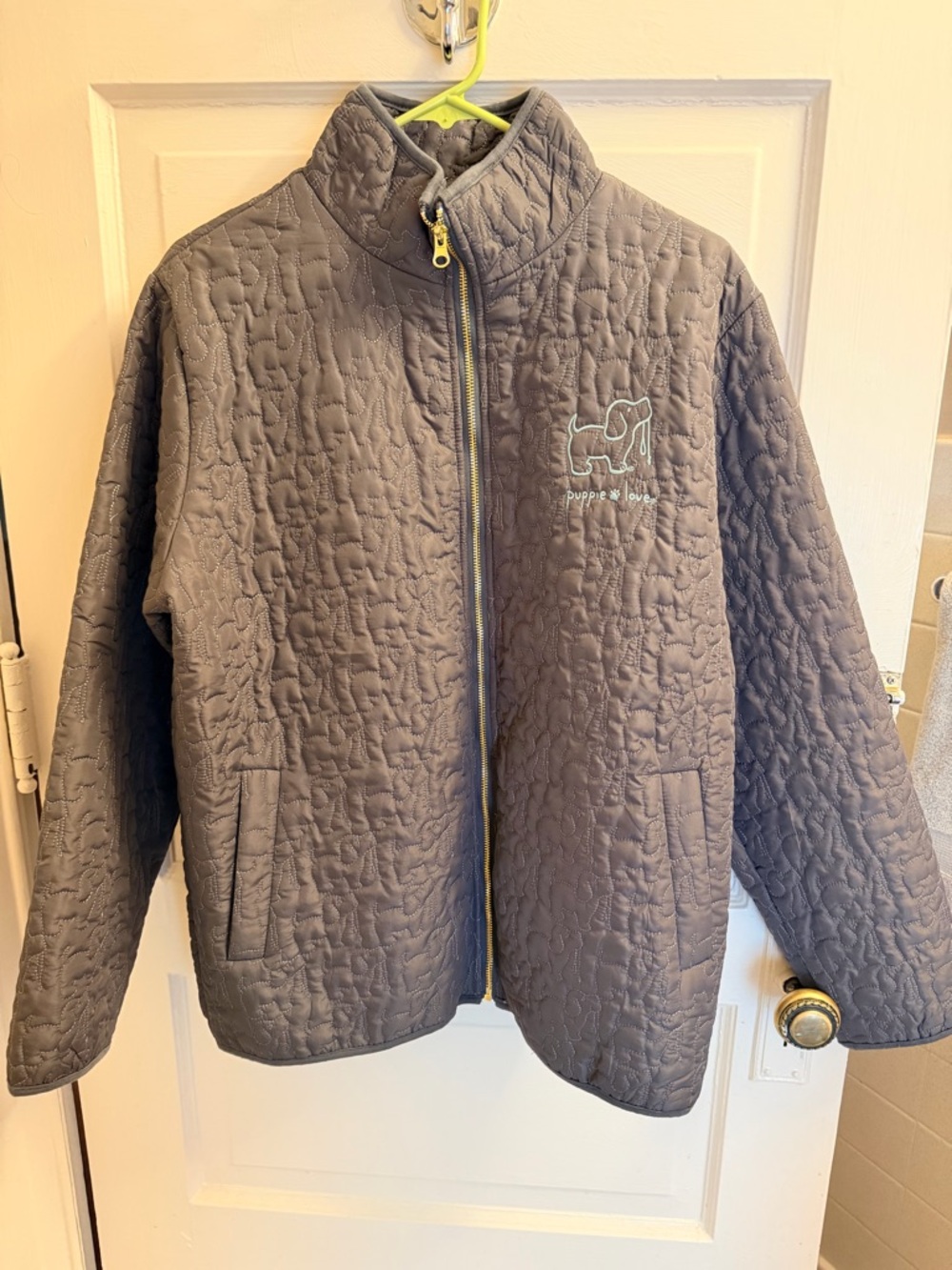 Puppie Love Quilted Charcoal Gray Puffer Jacket